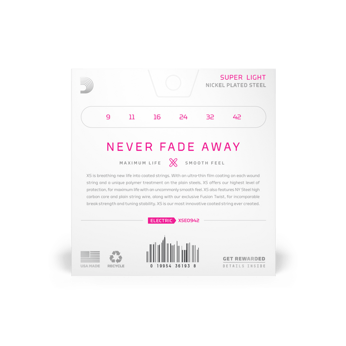 D'Addario XSE0942 09-42 Super Light Coated Electric Guitar Strings