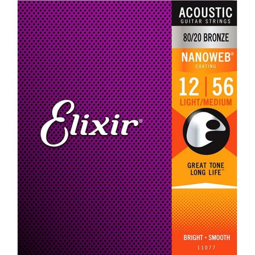 Elixir E11077 Nanoweb Light/Medium 12-56 80/20 Bronze Acoustic Guitar Strings