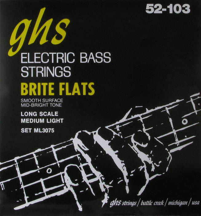 GHS ML3075 Bass Brite Flats Long Scale Plus Medium Light Electric Bass Strings