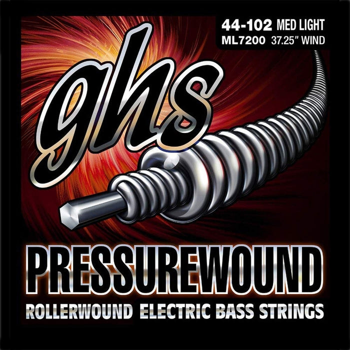 GHS ML7200 Bass Pressurewound Standard Long Scale Medium Light Electric Bass Strings