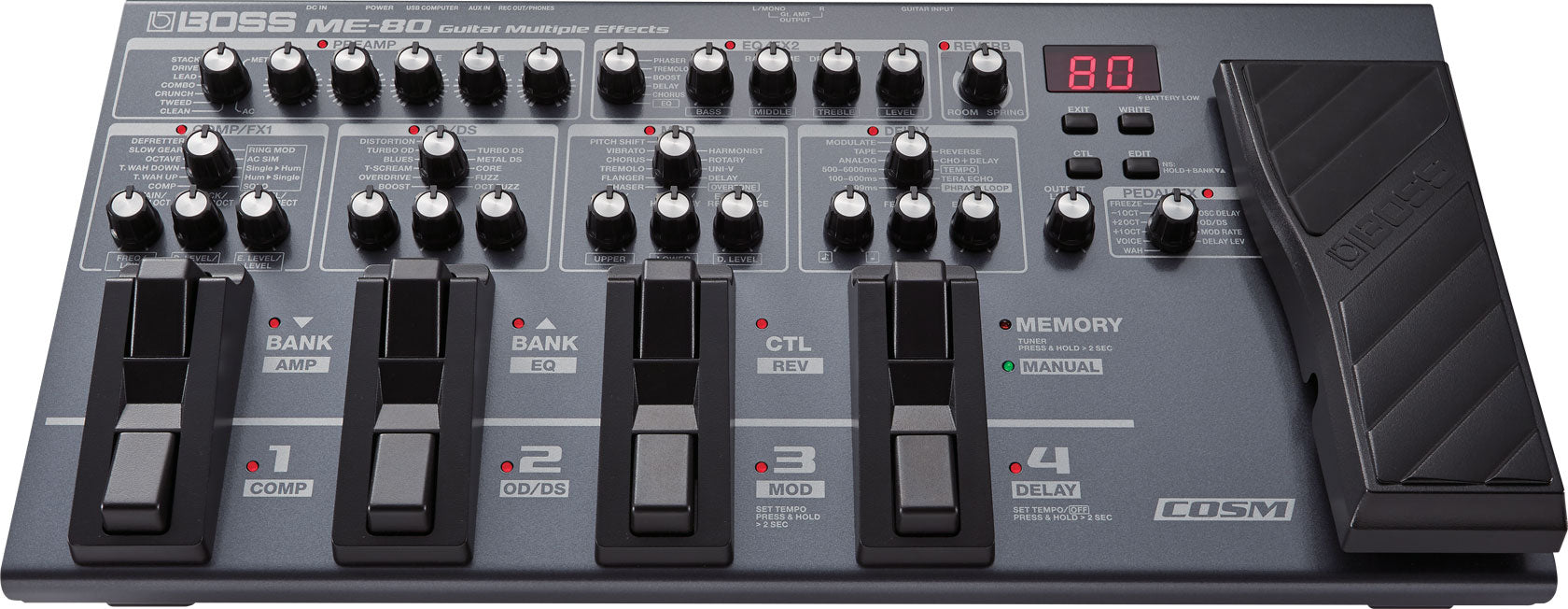 boss me 80 volume pedal Boss ME-80 Multi Multiple Effect Guitar Pedal Board — Truetone Music