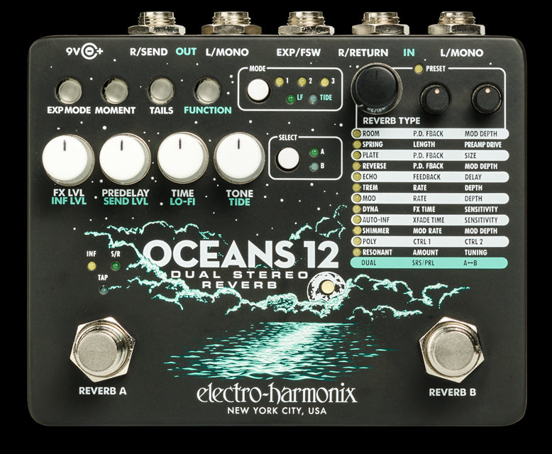 Electro-Harmonix Oceans 12 Multifunction Dual Reverb Guitar Effect Pedal