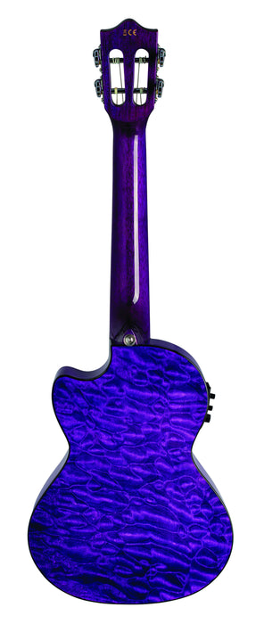 Lanikai QM-PUCET Quilted Maple Tenor Ukulele Electric Trans Purple with Foam Case