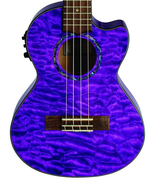 Lanikai QM-PUCET Quilted Maple Tenor Ukulele Electric Trans Purple with Foam Case