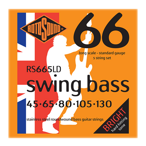 Rotosound RS665LD Swing Bass 45-130 Standard Gauge Long Scale 5-string Stainless Steel Roundwound Bass Guitar Strings