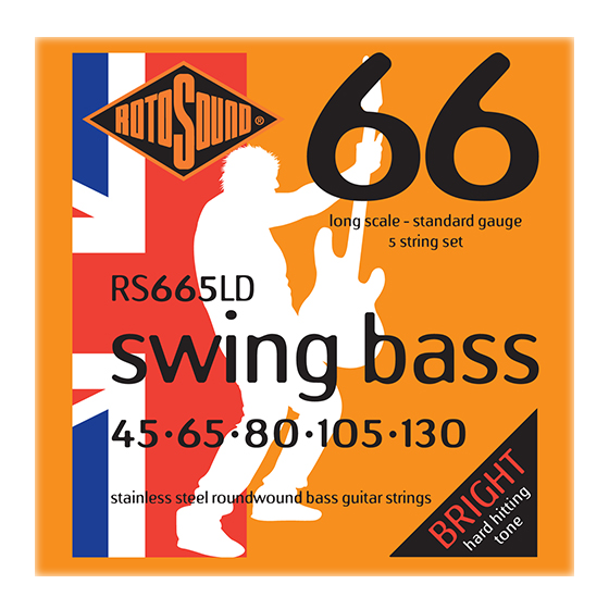 Rotosound RS665LD Swing Bass 45-130 Standard Gauge Long Scale 5-string Stainless Steel Roundwound Bass Guitar Strings
