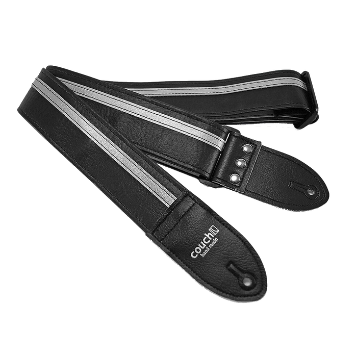 Couch Black with Silver Racer X Guitar Strap - RX022