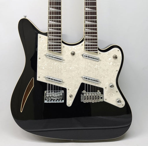 Eastwood Surfcaster 6/12 Double Neck Guitar Black With Hard Case