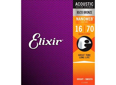 Elixir E11306 Nanoweb 80/20 Bronze 16-70 Acoustic Baritone Guitar Strings