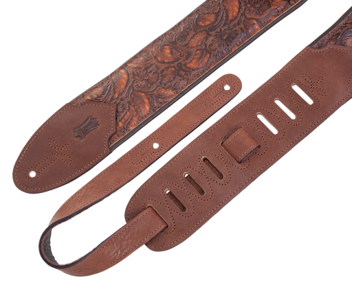 Levy's M4WP-006 3" Distress Floral Embossed Leather Guitar Strap With Garment Leather Backing